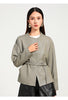 Women Leather Jacket Lychee Grain Belted Short Coat