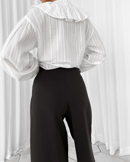 French ruffled v neck cotton blouse