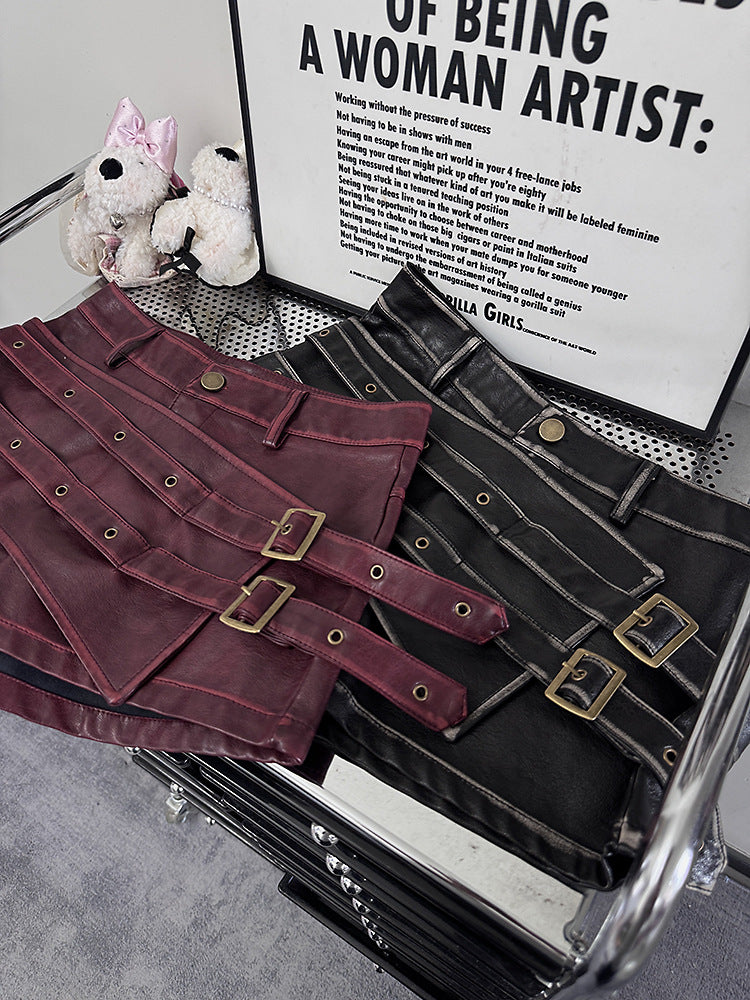 Women High Waisted PU Leather Shorts Belted Bodycon Street Style