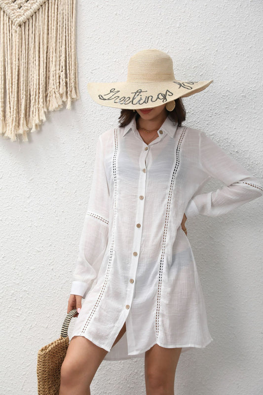 Women's White Long Sleeve Shirt Button Up
