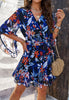 Ruffle Floral Wrap Mini Summer Dress Midnight Blue Bloom