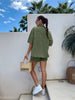 Washed Green Denim Two Piece Set – Button Shirt and Drawstring Shorts