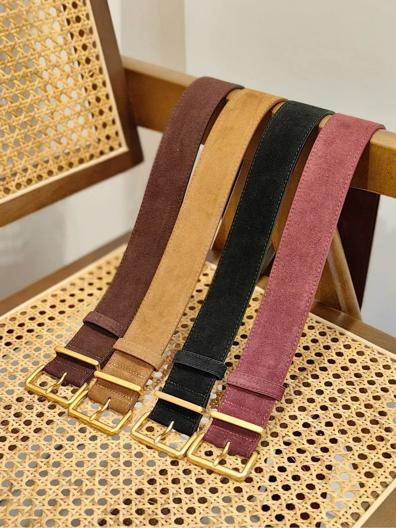 Women suede leather wide belt for coats