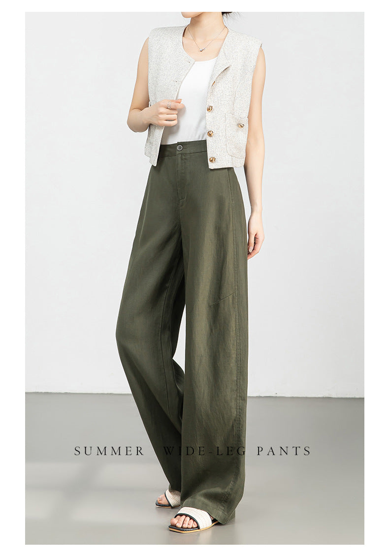 High waist wide leg linen pants for women
