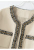 Women’s Leather Jacket with Chain Trim and Tweed Edge