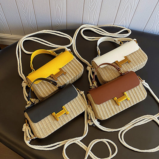 Leather Flap Straw Purses For Summer