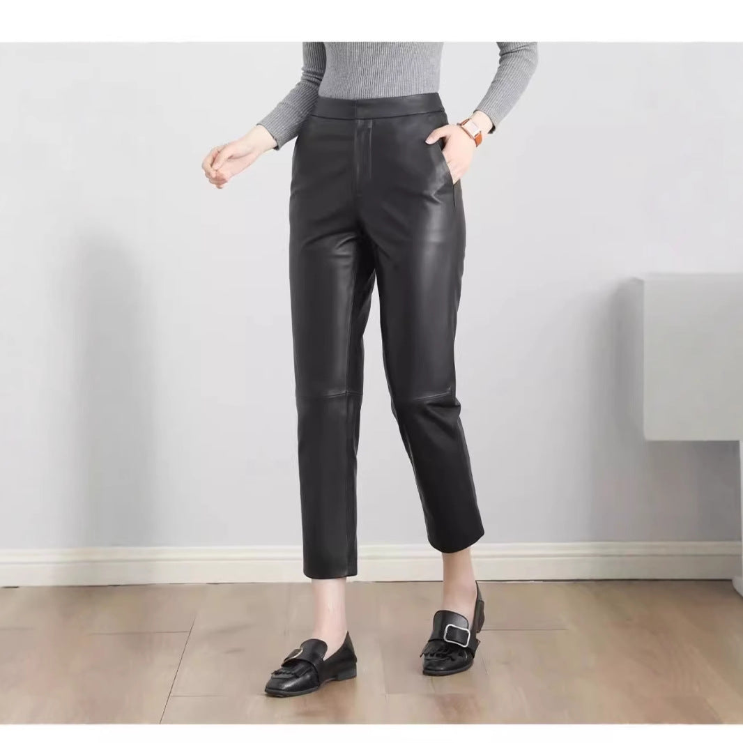 Women’s High Waisted Black Cropped Leather Pants