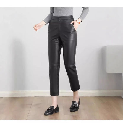 Women’s High Waisted Black Cropped Leather Pants