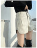 Women Genuine Leather Workwear Shorts High Waisted