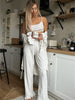 Heart print ribbed three piece women pajama set