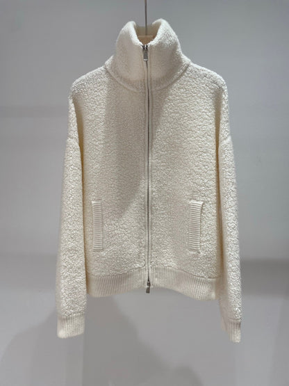 Women Stand Collar Cashmere Zip Sweater Yarn Knit