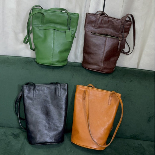 Women’s Genuine Leather Single Shoulder Bucket Bag
