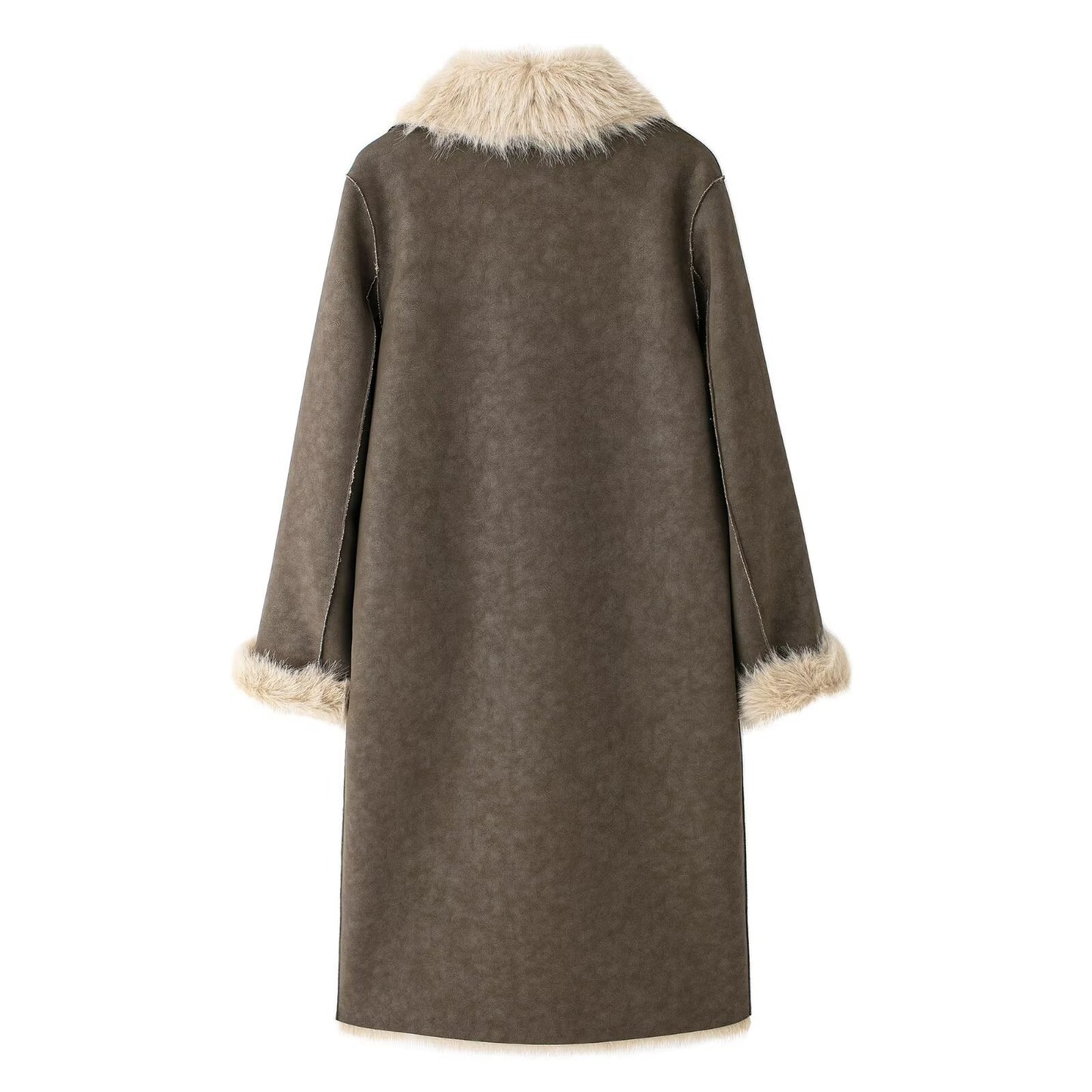 Women Reversible Faux Fur Long Coat Shearling Effect Winter Coat