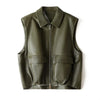 Women Genuine Leather Workwear Vest With Woven Collar