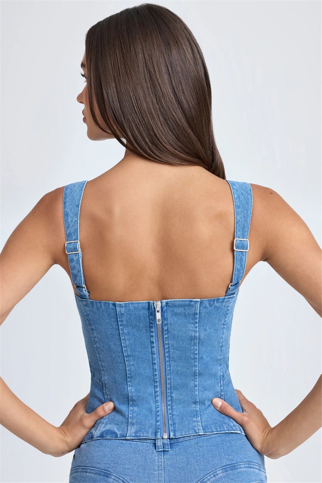Lace-Up Denim Vest for Women with Adjustable Straps