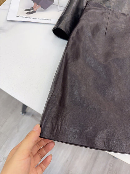Women’s Leather Mini Skirt High Waist Oil Wax A-Line