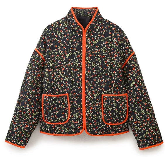 Women’s Floral Quilted Cotton Coat Lightweight Padded Jacket