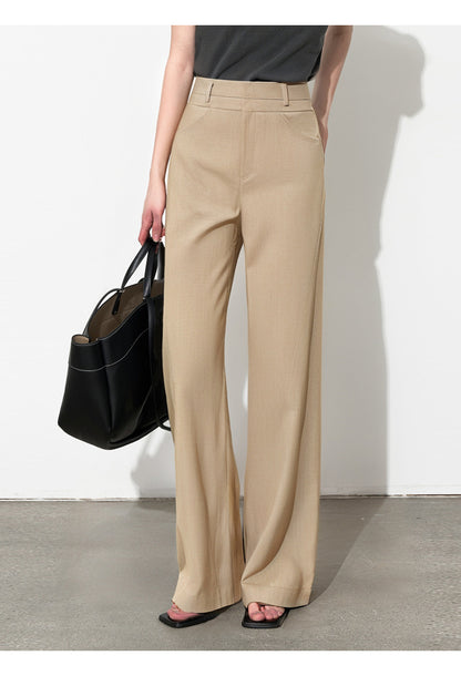 Beige high waist wide leg trousers women