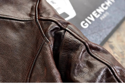 Men’s Retro Waxed Cowhide Leather Jacket