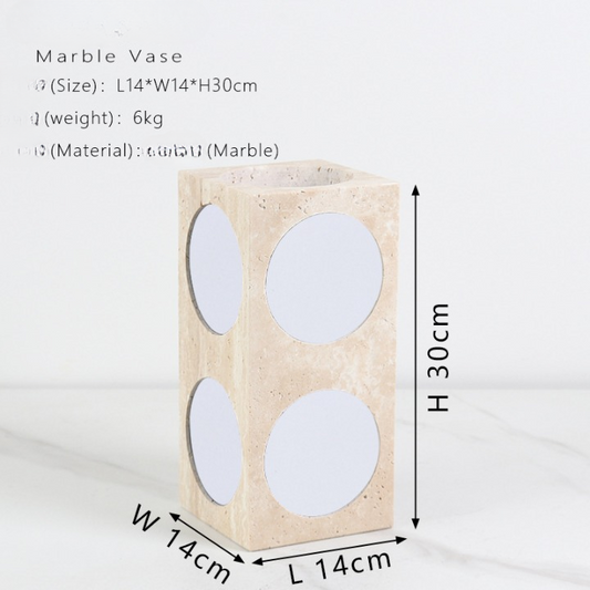 Modern Light Luxury Marble Vase with Circular Inlays for Living Room