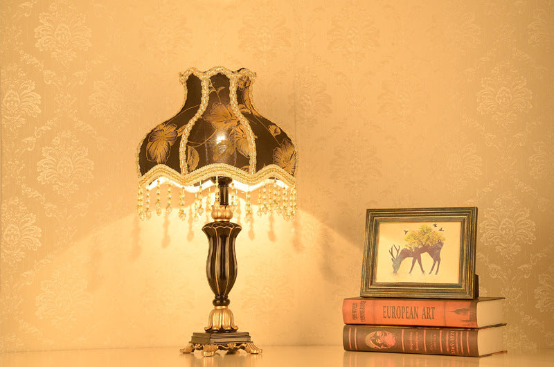 European fabric bedside table lamp black gold