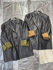 Women Leather Jacket Mid-Length Blazer with Suede Cuffs