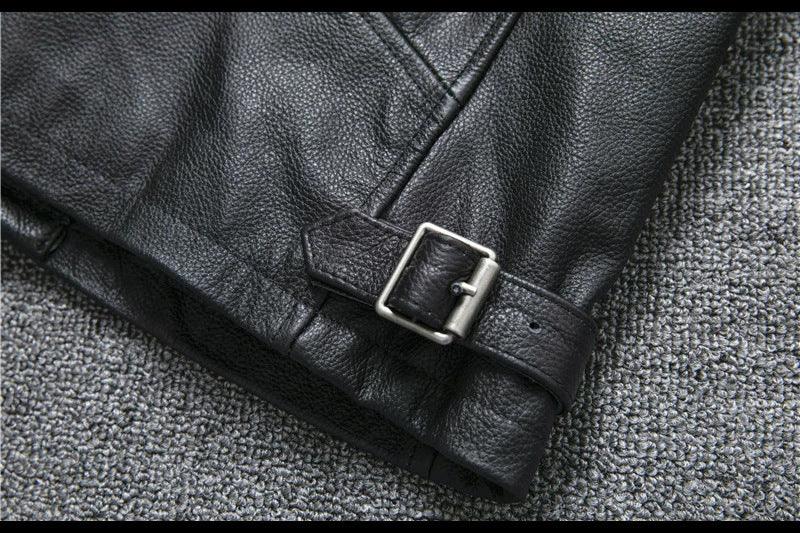 Men’s Genuine Leather Biker Jacket with Racing Stripes