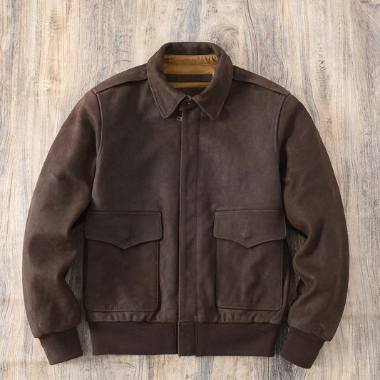 Men Brown A2 Cowhide Flight Leather Jacket