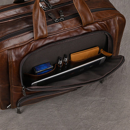 Genuine Leather Office Laptop Bag for Men with Trolley Sleeve