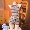 Striped halter backless shorts set
