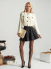 Beige Tweed Short Jacket with Pleated Waist Hem
