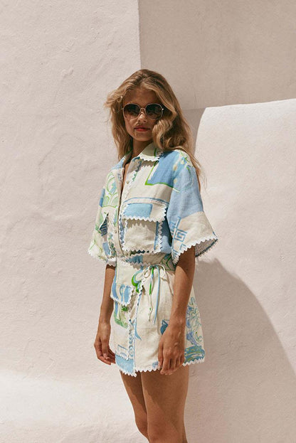 Summer lace print two piece resort outfit