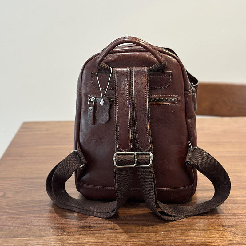 Brown Leather Backpack for Women Soft Cowhide Travel Bag