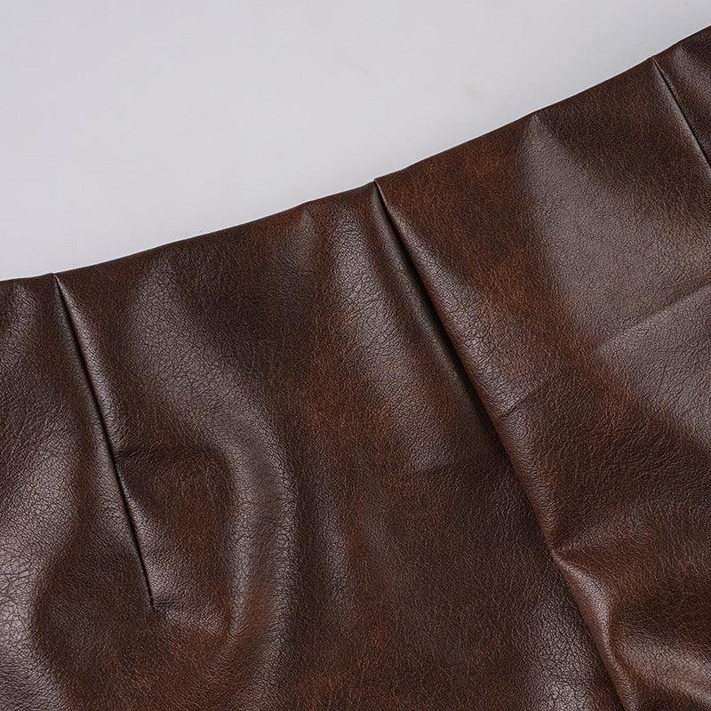 Women faux leather low rise ring-waist shorts
