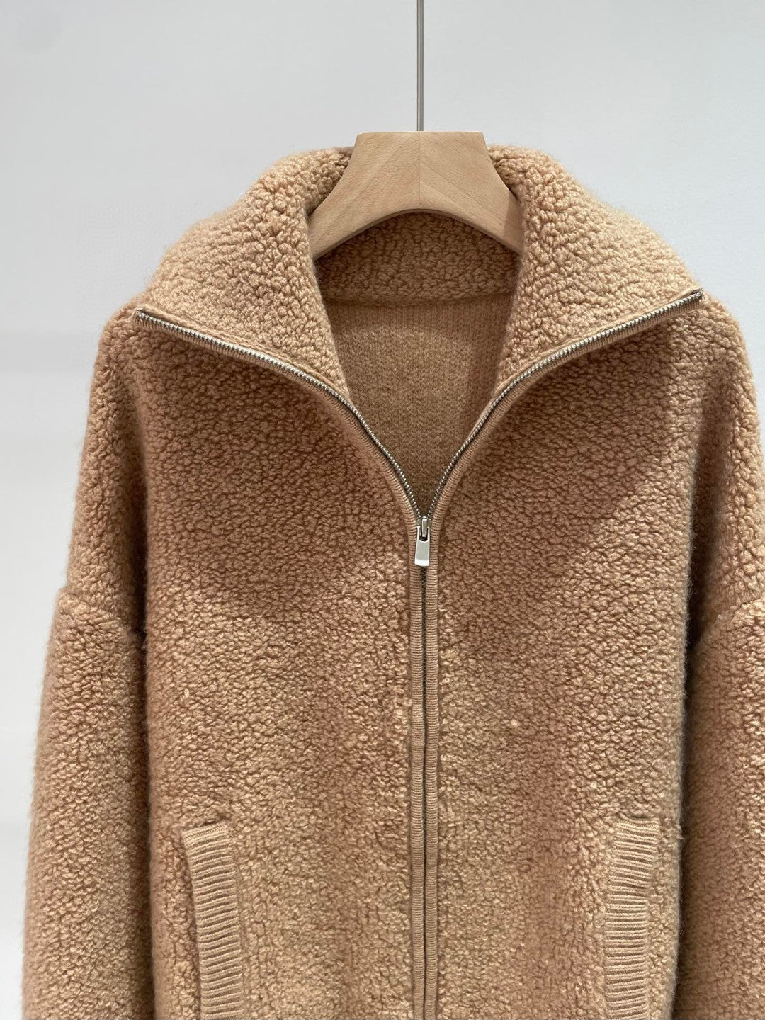 Women Stand Collar Cashmere Zip Sweater Yarn Knit