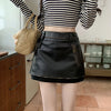 Women Brown PU High Waisted Leather Mini Skirt