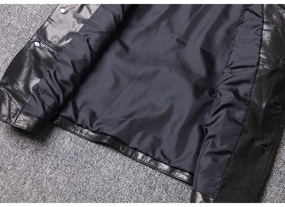 Men Leather Vest Sheepskin Black V-Neck Button Waistcoat