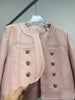 Women Cropped Leather Jacket Round Neck with Gold Buttons