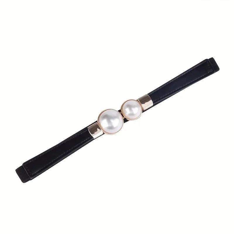 Pearl buckle thin waist belt for women