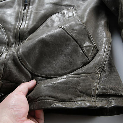 Men Leather Jacket Double Zip Bomber