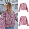 Women Floral Quilted Cotton Jacket Round Neck