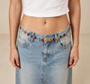 Women's Multicolor Stone Waist Chain with Oval Links