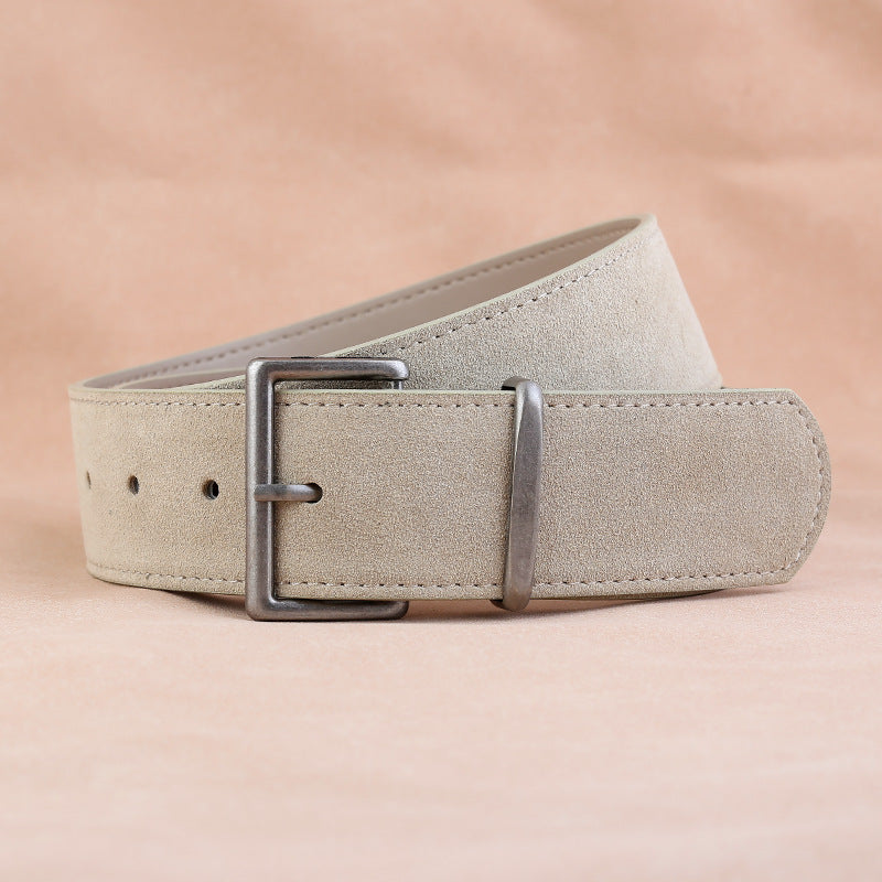 Women’s Wide Suede Leather Belt with Vintage Rectangular Buckle
