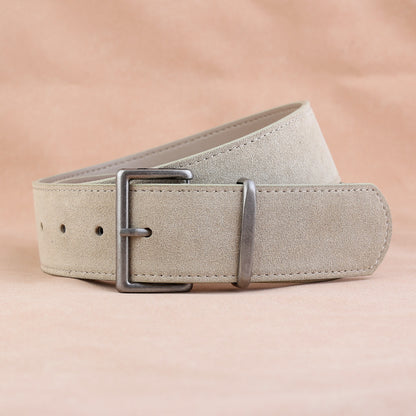 Women’s Wide Suede Leather Belt with Vintage Rectangular Buckle