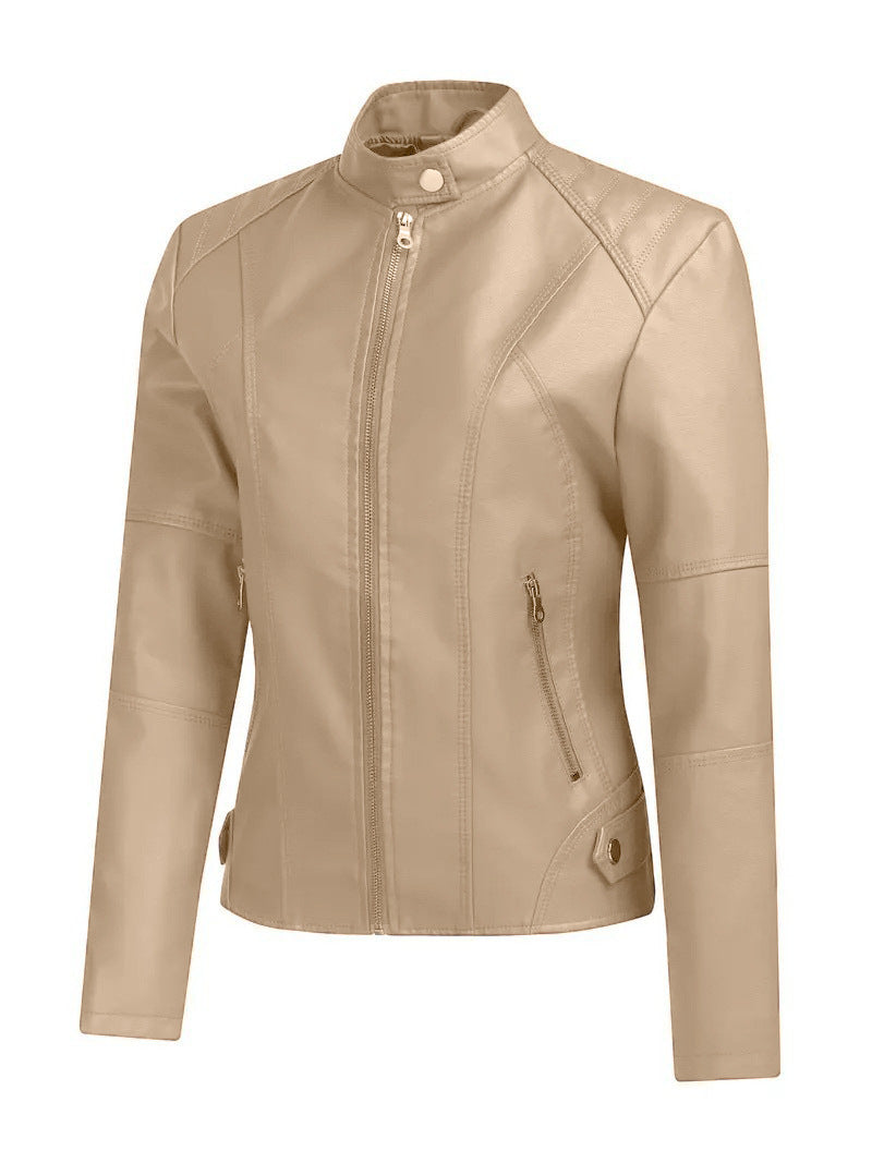 PU Fitted Faux Leather Jacket for Women Coat