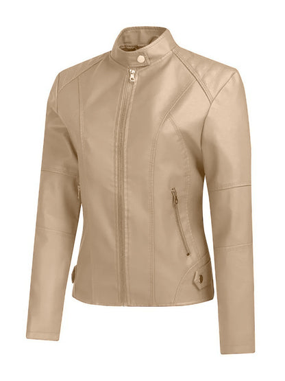 PU Fitted Faux Leather Jacket for Women Coat