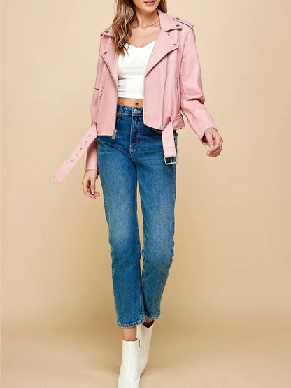 Women PU Cropped Leather Biker Jacket