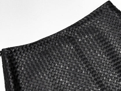 Genuine Black Leather Mini Skirt High Waisted Woven A-Line
