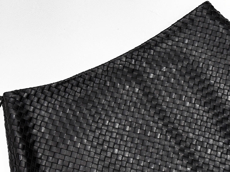 Woven Leather Mini Skirt for Women High Waist A-Line