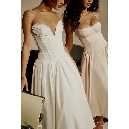 strapless v-neck corset a-line long dress